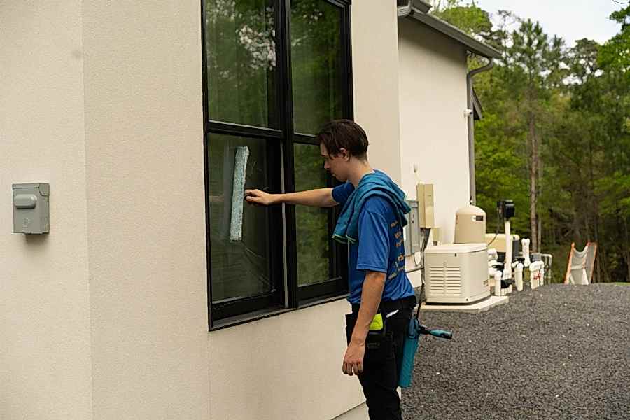 Close-up window cleaning detail